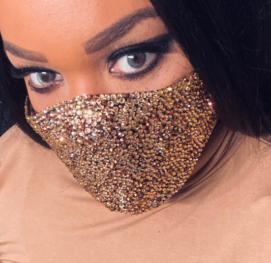 EXTRA Sparkly Bling Face Mask In Gold & Crystal