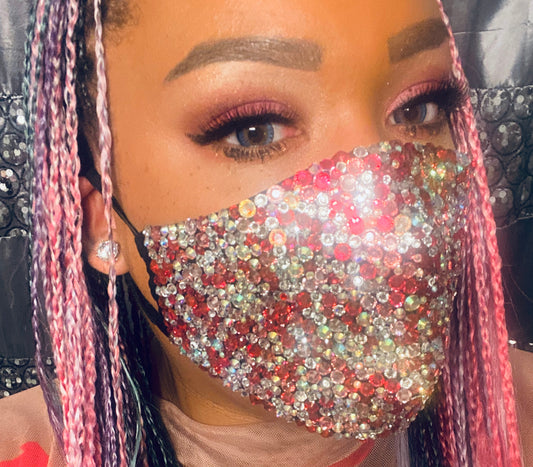 EXTRA Sparkly Bling Face Mask In Crystal & Pink Mix