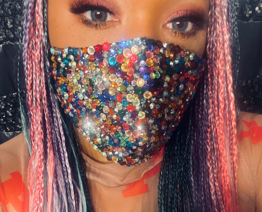 EXTRA Sparkly Bling Face Mask In Multi Mix Crystals