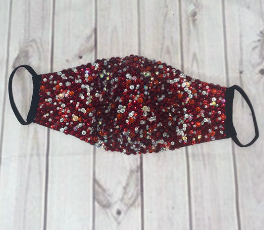 EXTRA Sparkly Bling Face Mask In Crystal & Red Mix