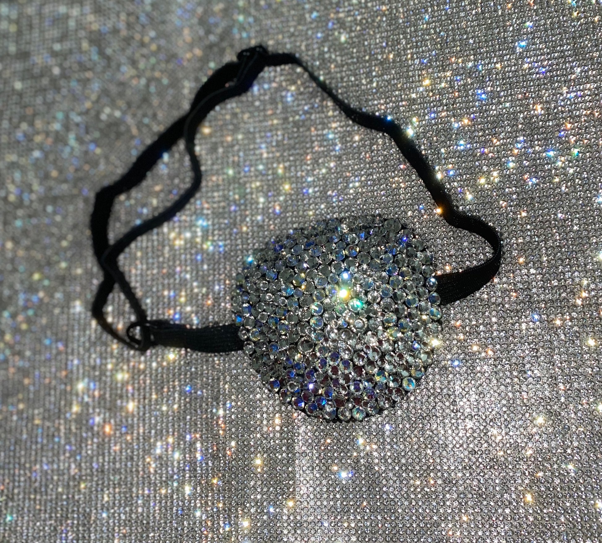 Black Padded Medical Patch In Moonstone & Luxe Crystal Eye Patch