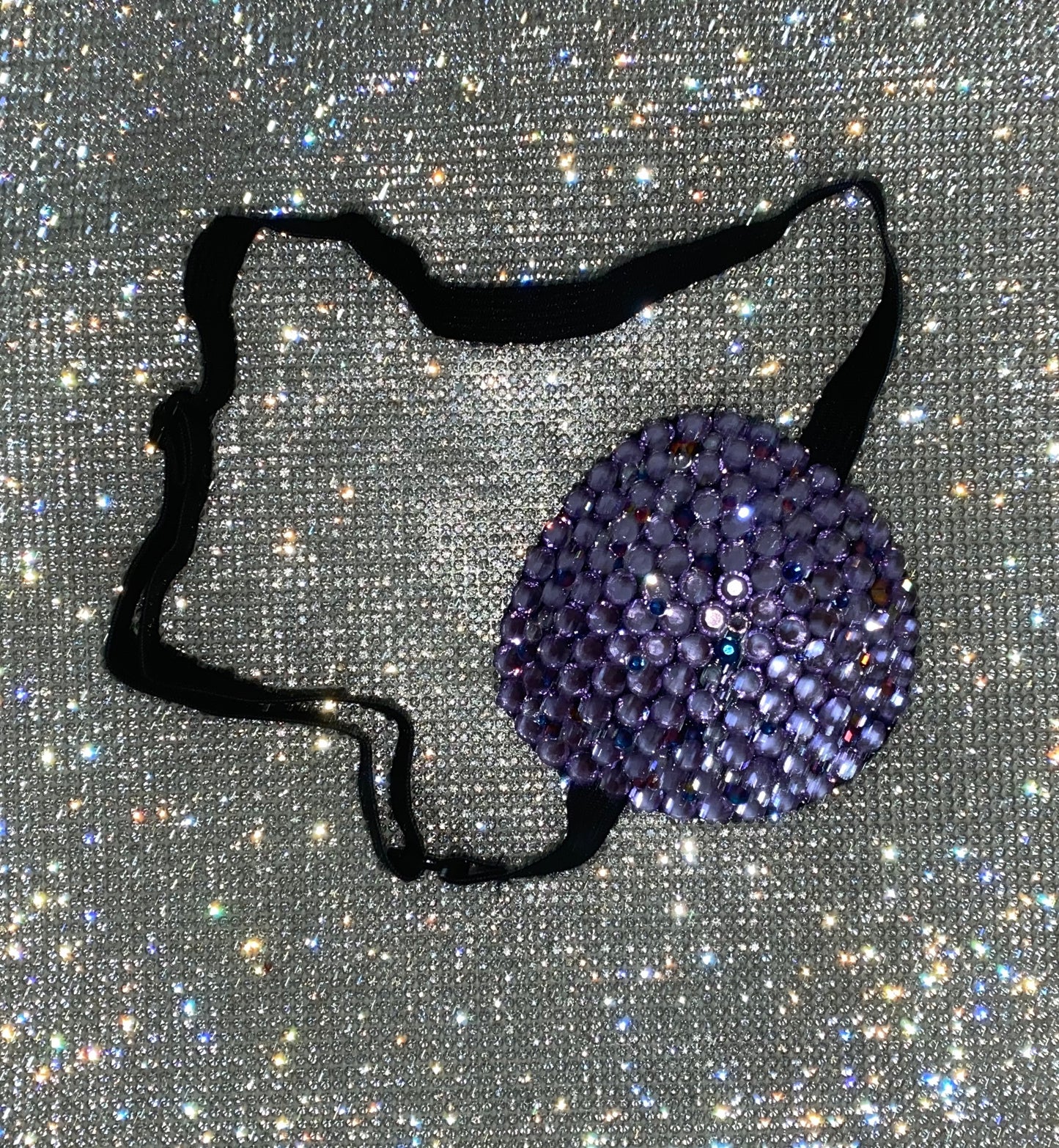 Black Padded Medical Patch In Violet Purple & Purple AB Crystal Eye Patch
