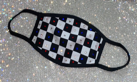 Checkered Diamonds Siam Sapphire & Crystal Face Mask