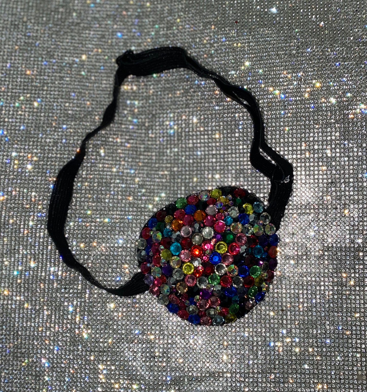 Black Padded Medical Patch In Multi Colour Diamonds Bedazzled Eye Patch
