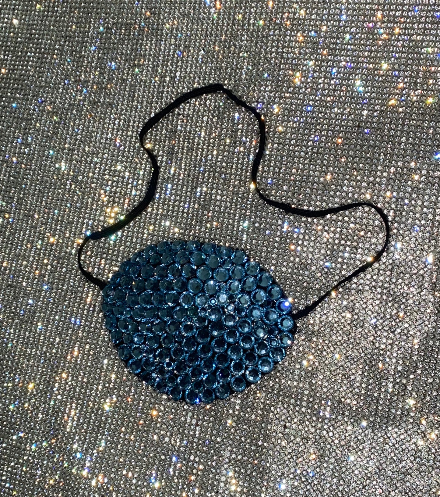 Black Eye Patch Bedazzled In Light Sapphire Blue Crystal