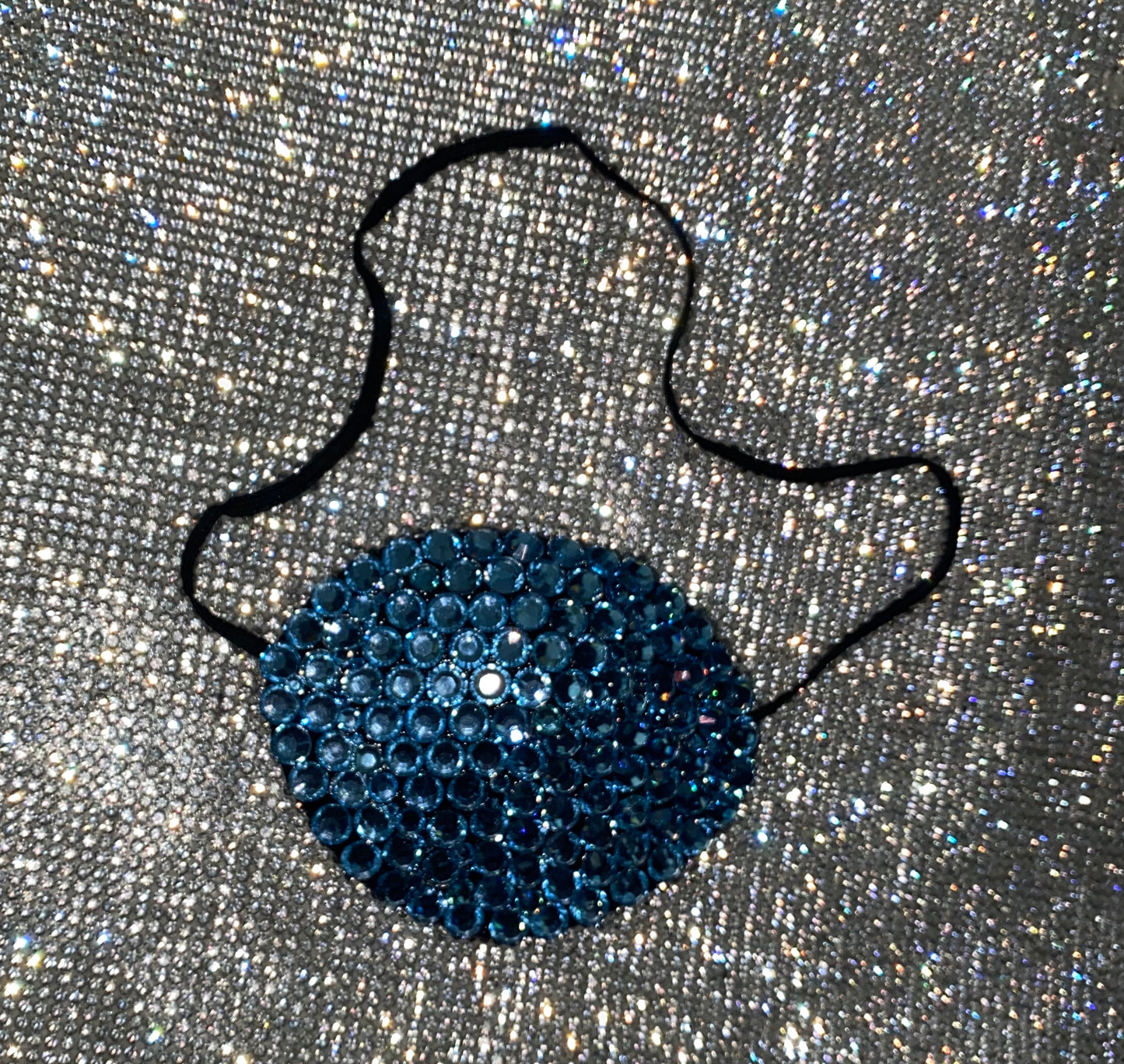 Black Eye Patch Bedazzled In Light Sapphire Blue Crystal