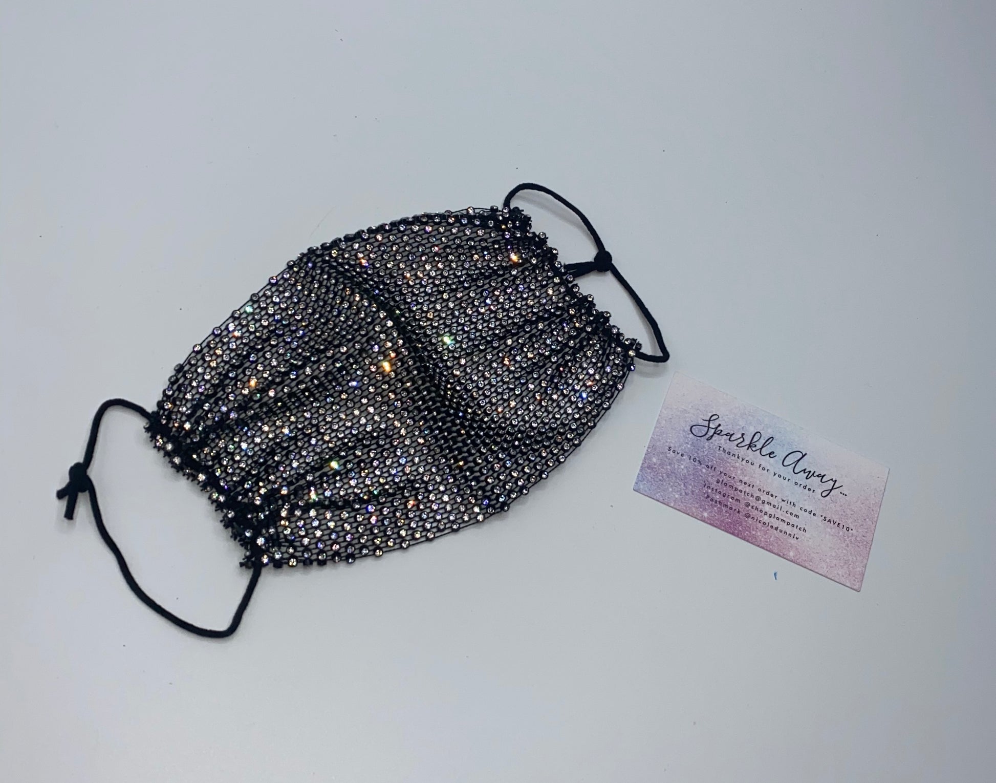 Glam Sparkly  Rhinestone Mesh Face Mask Cover In Black