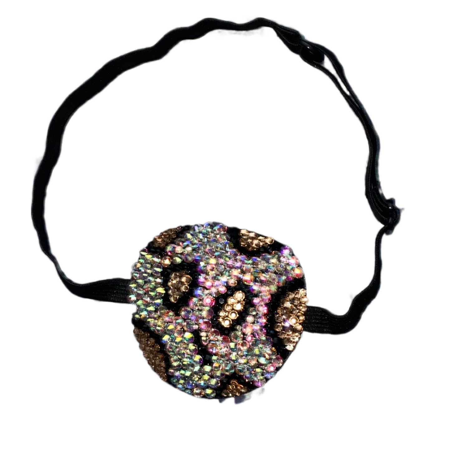Black Padded Medical Patch In Luxe Leopard AB Crystal Bedazzled Eye Patch
