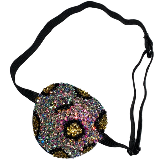 Black Padded Medical Patch In Luxe Leopard AB Crystal Bedazzled Eye Patch