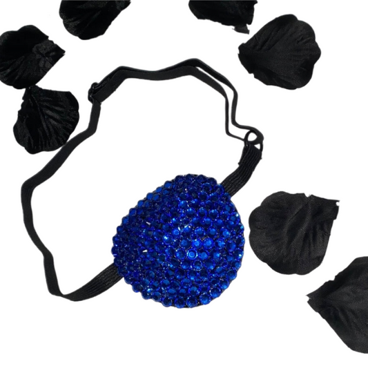 Black Padded Medical Patch In Sapphire Blue Bedazzled Eye Patch