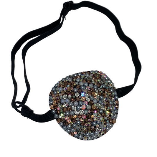 Black Padded Medical Patch In Luxe Stones Crystal AB Opal Rose Gold & Pearls Eye Patch