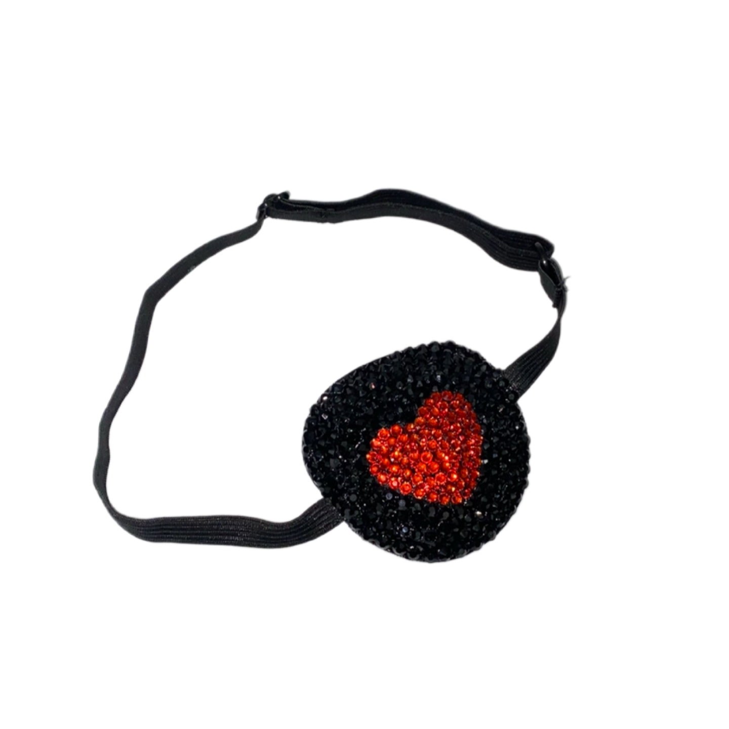 Black Padded Medical Patch In Black Crystal With Red Heart Eye Patch