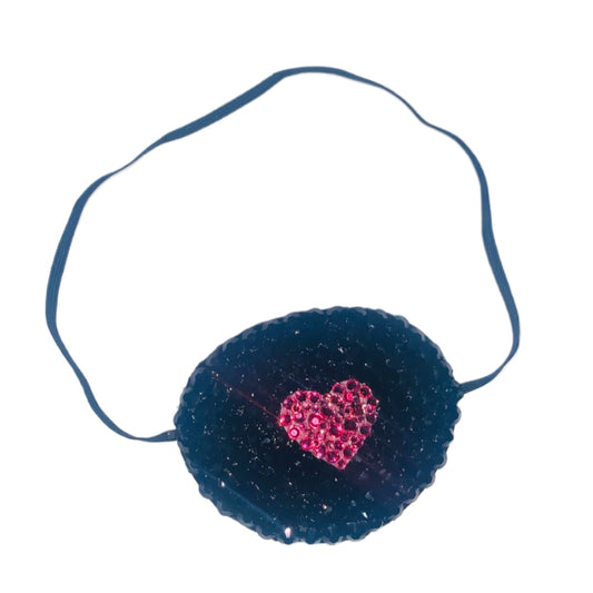 Black Eye Patch Bedazzled In Jet Black Luxe Crystal With Rose Pink Heart