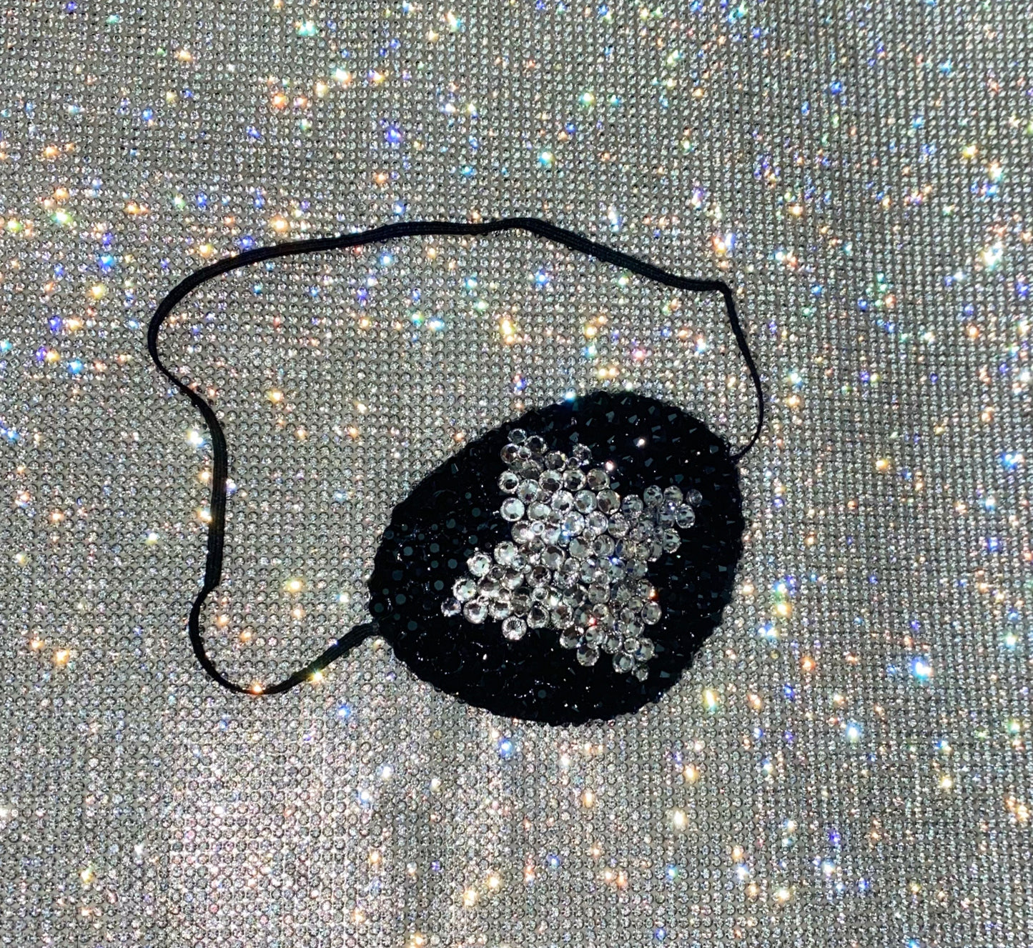Black Eye Patch Bedazzled In Jet Black & Crystals "Cross"