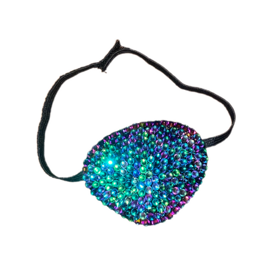 Black Eye Patch Bedazzled In Lux Green Flame Crystal