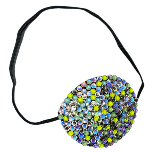 Black Eye Patch Bedazzled In Luxe Neon Lumi White & Crystal