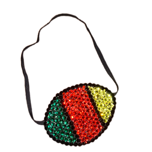Black Eye Patch Bedazzled In Crystal Red Yellow & Green