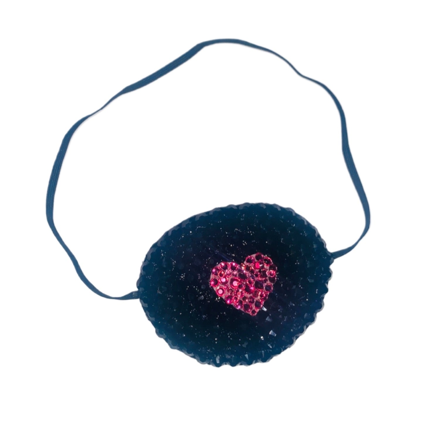 Black Eye Patch Bedazzled In Jet Black Luxe Crystal With Rose Pink Heart