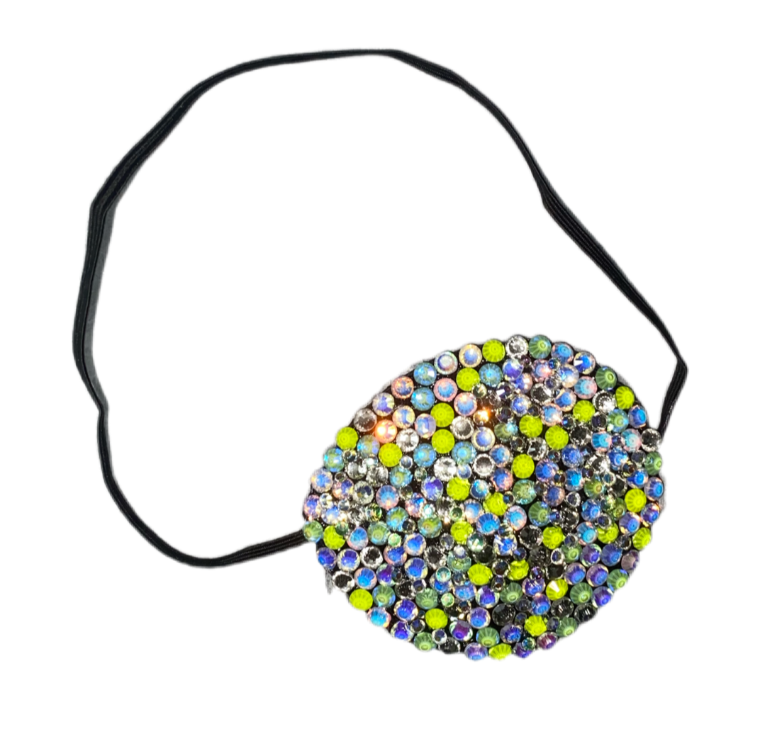 Black Eye Patch Bedazzled In Luxe Neon Lumi White & Crystal