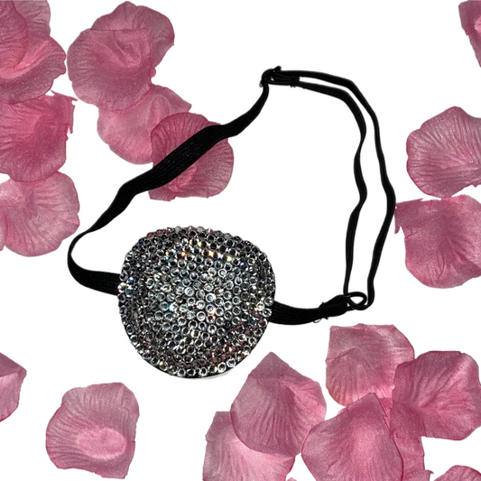 Black Padded Medical Patch In Luxe Crystal Bedazzled Eye Patch