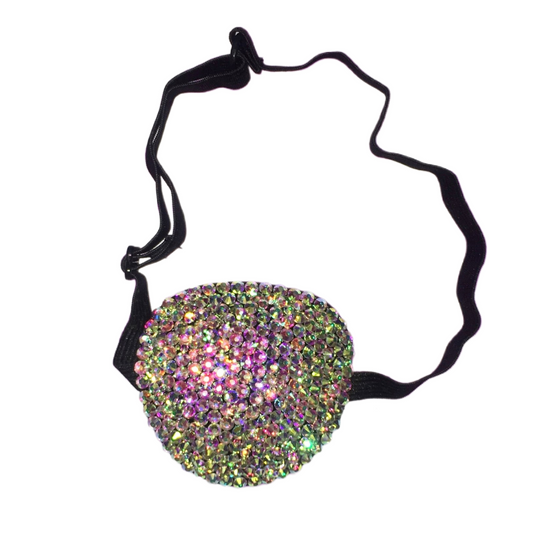 Black Padded Medical Patch In Luxe Crystal AB Bedazzled Eye Patch