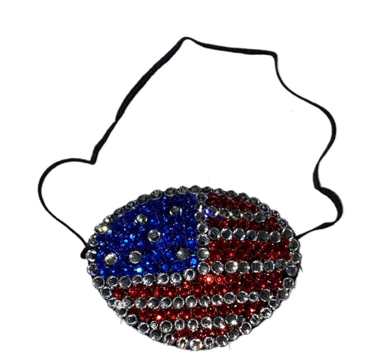 Black Eye Patch Bedazzled In USA Patriot Flag Red Blue & Luxe Crystals