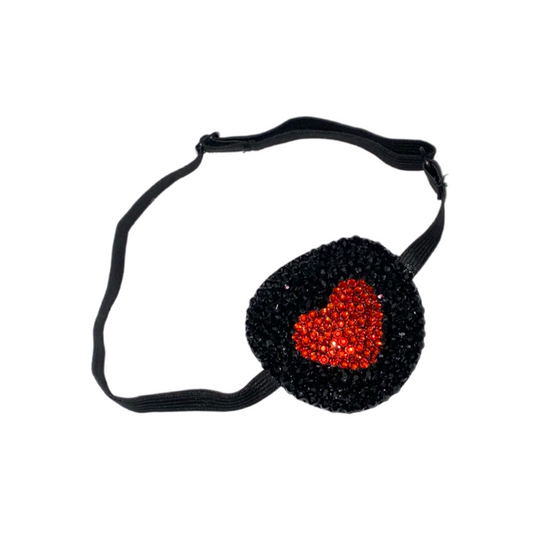 Black Padded Medical Patch In Black Crystal With Red Heart Eye Patch
