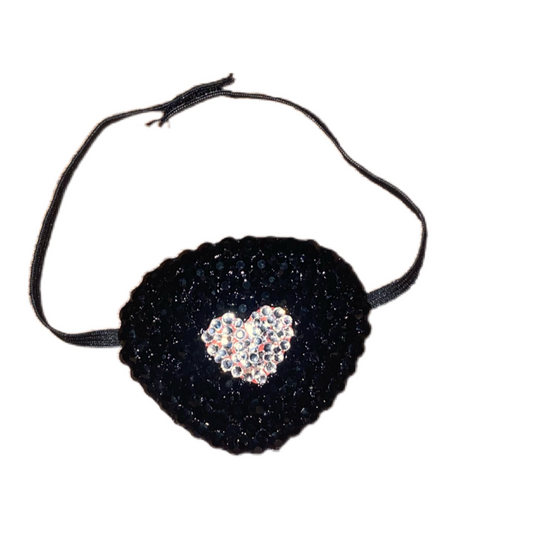 Black Eye Patch Bedazzled In Jet Black & Crystal Heart