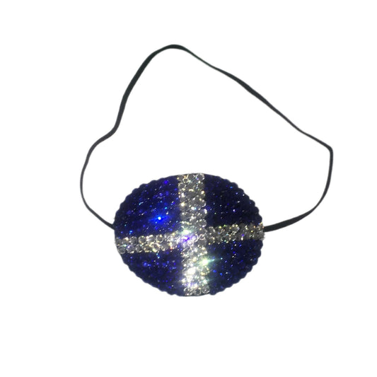 Black Eye Patch Bedazzled In Sapphire Blue & Crystal "Greek Flag"
