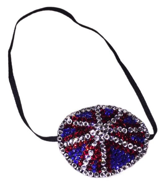 Black Eye Patch Bedazzled In UK Flag Red Blue & Crystal