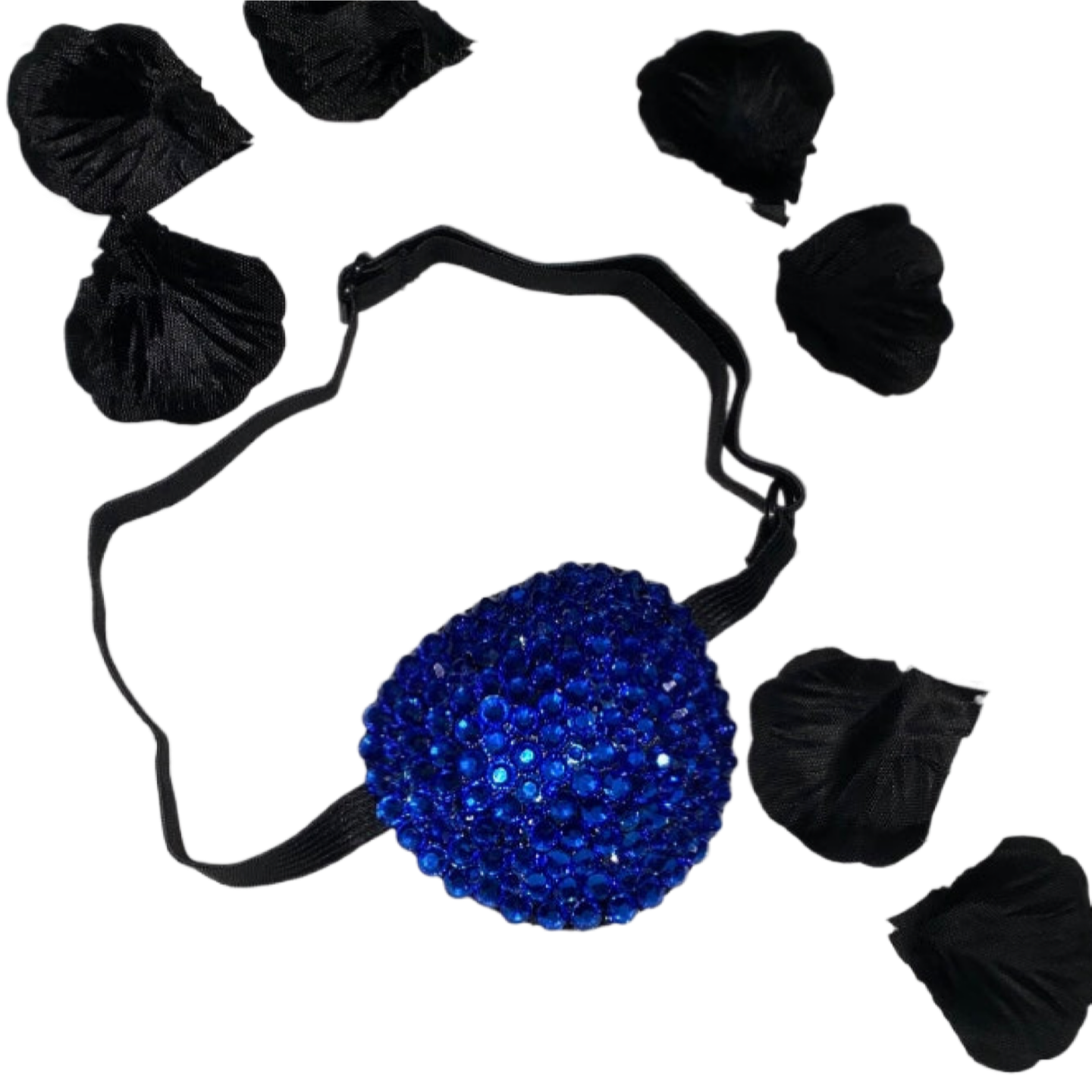 Black Padded Medical Patch In Sapphire Blue Bedazzled Eye Patch