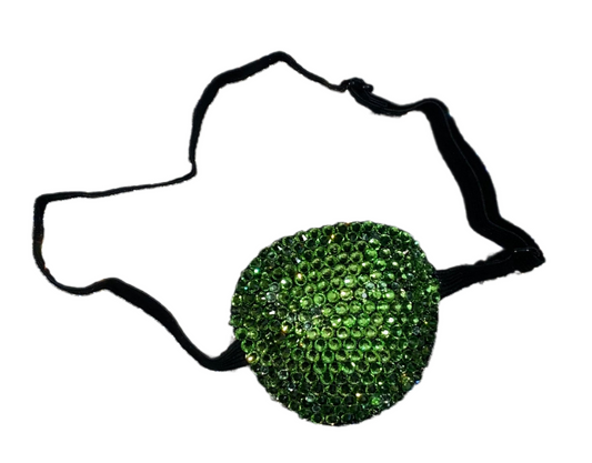 Black Padded Medical Patch In Luxe Peridot Green Crystals Bedazzled Eye Patch
