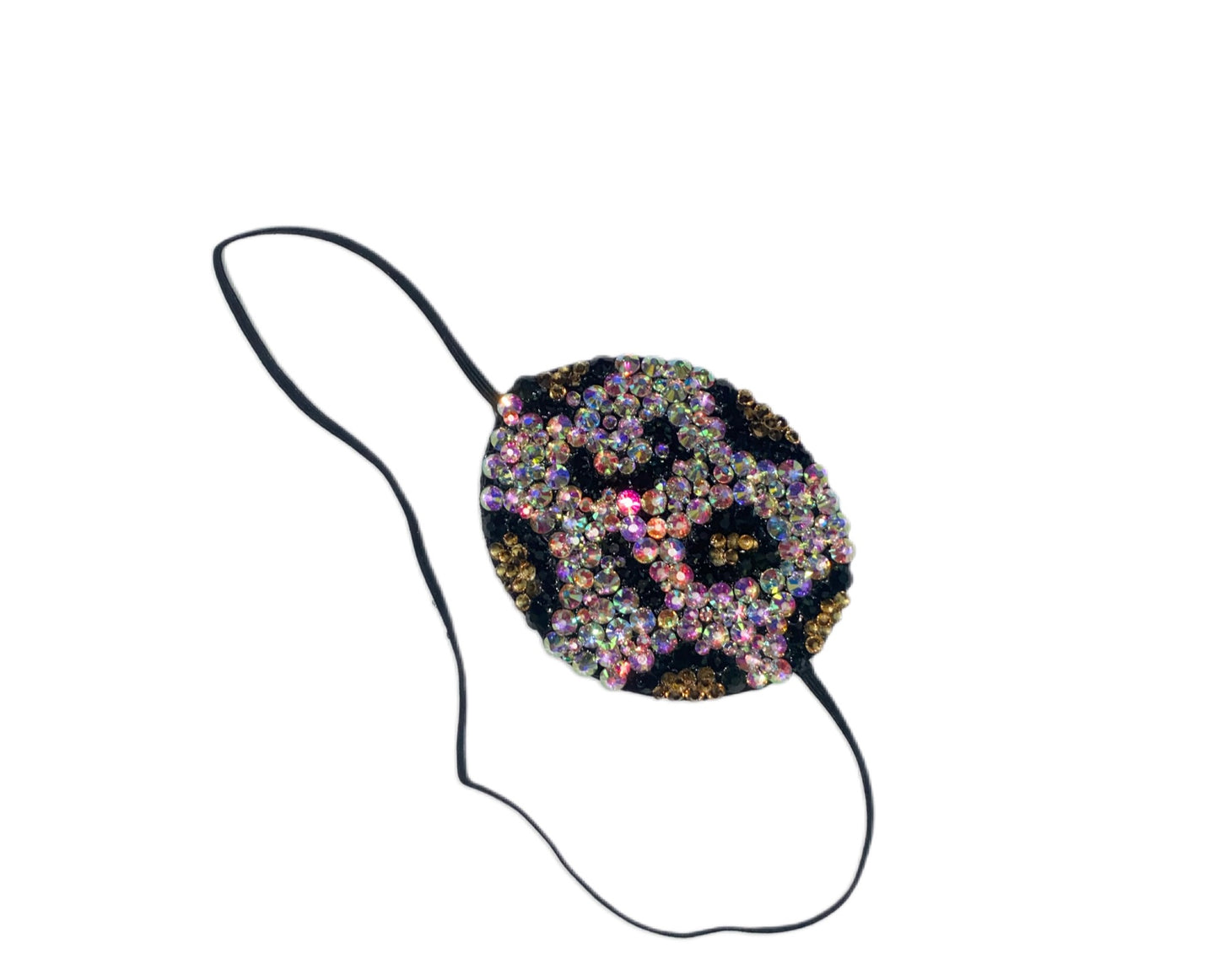 Black Eye Patch Bedazzled In Luxe Crystal AB Leopard Print Design