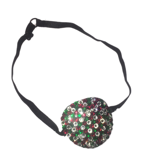 Black Padded Medical Patch In Red Green & Crystal Bedazzled Eye Patch