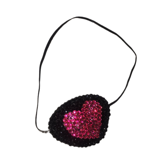Black Eye Patch Bedazzled In Jet Black & Pink Crystal "With Love"
