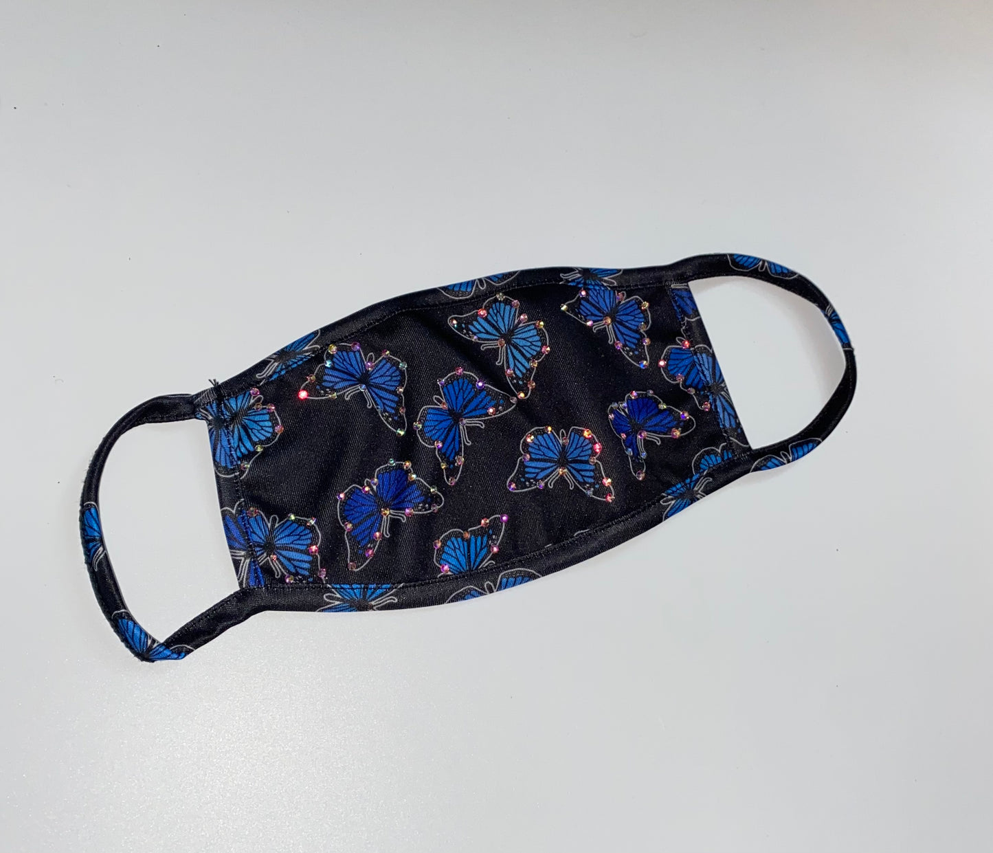 Blue Colour Butterfly Glam Swarovski Crystal Face Mask In Black