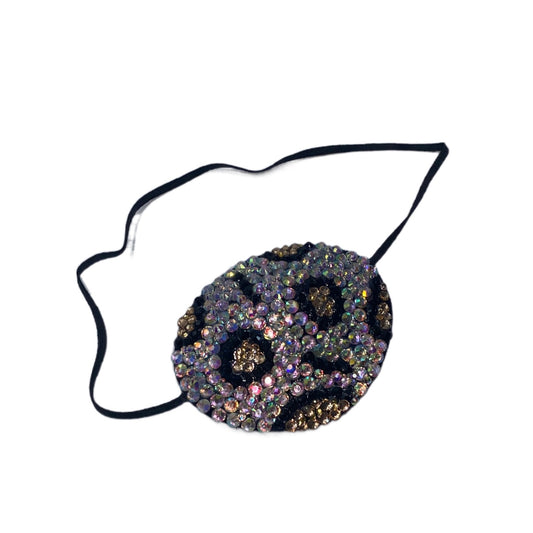 Black Eye Patch Bedazzled In Crystal AB Leopard Print Design