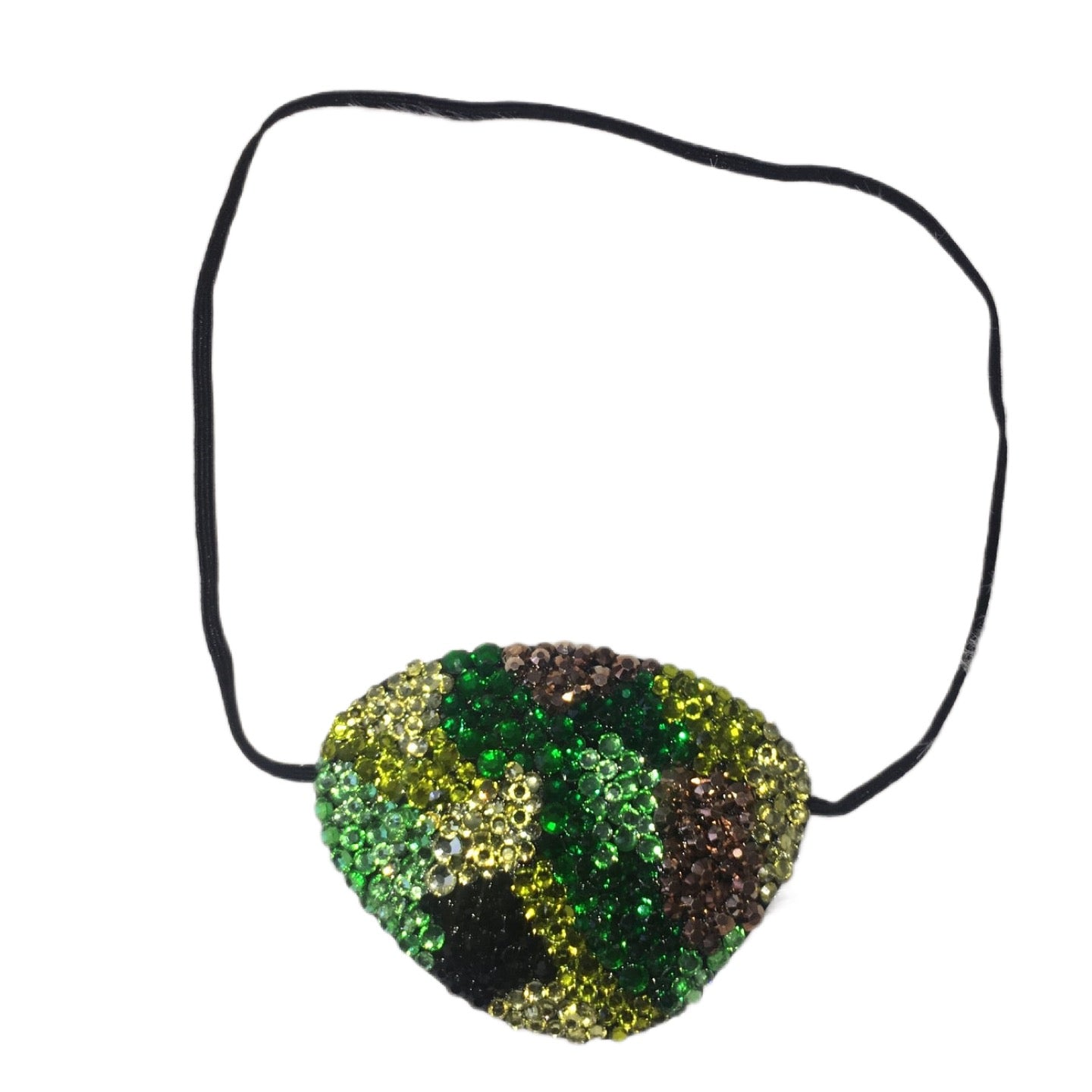 Black Eye Patch Bedazzled In Black Gold & Green Mix "Camo" Crystals