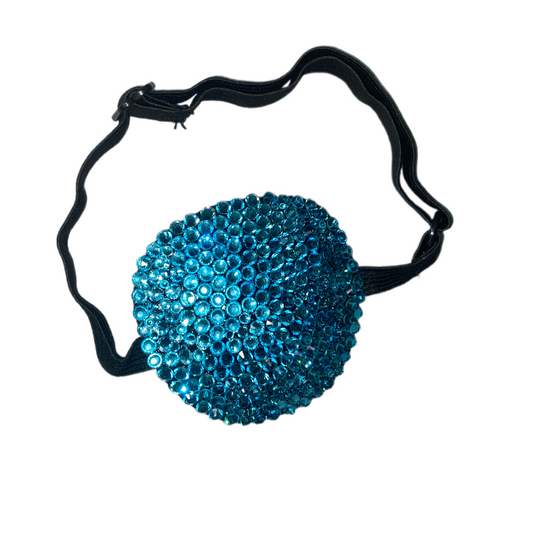 Black Padded Medical Patch In Aquamarine Blue Luxe Crystal Eye Patch