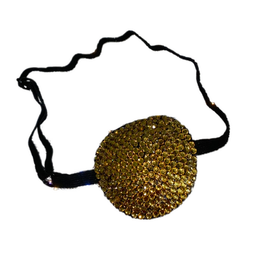 Black Padded Medical Patch In Gold Crystal Bedazzled Eye Patch
