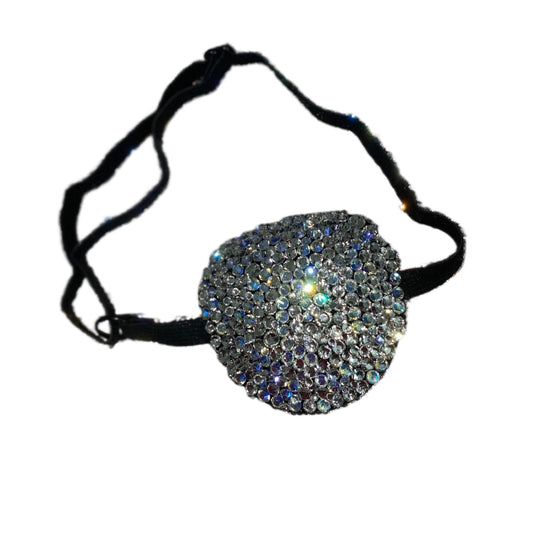 Black Padded Medical Patch In Moonstone & Luxe Crystal Eye Patch