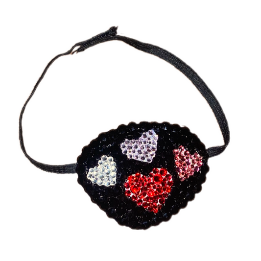 Black Eye Patch Bedazzled In Jet Black Pinks & Crystal Hearts