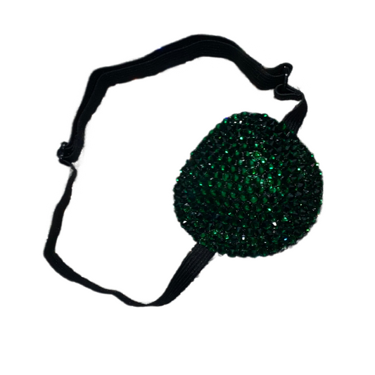 Black Padded Medical Patch In Emerald Green Luxe Crystal Eye Patch
