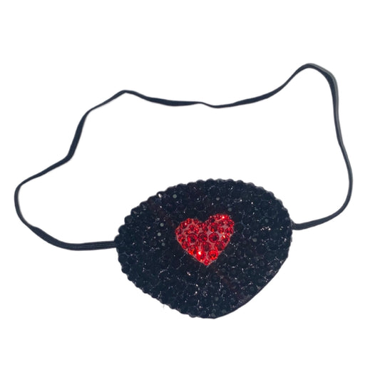 Black Eye Patch Bedazzled In Jet Black Luxe Crystal With Red Heart