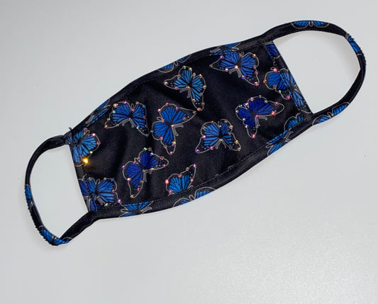 Blue Colour Butterfly Glam Swarovski Crystal Face Mask In Black
