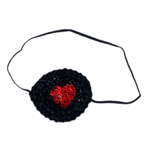 Black Eye Patch Bedazzled In Jet Black With Red Heart