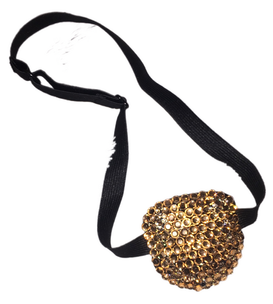 Black Padded Medical Patch In Champagne Gold Bedazzled Eye Patch