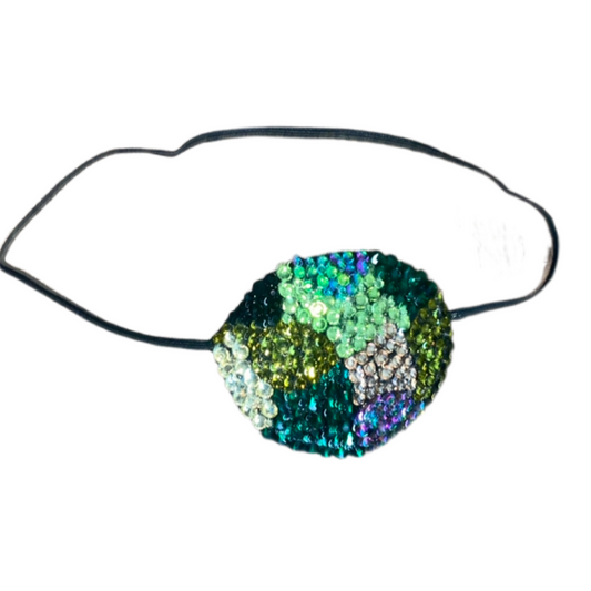 Black Eye Patch Bedazzled In Luxe Black Gold & Green Mix Crystals "Camo" 