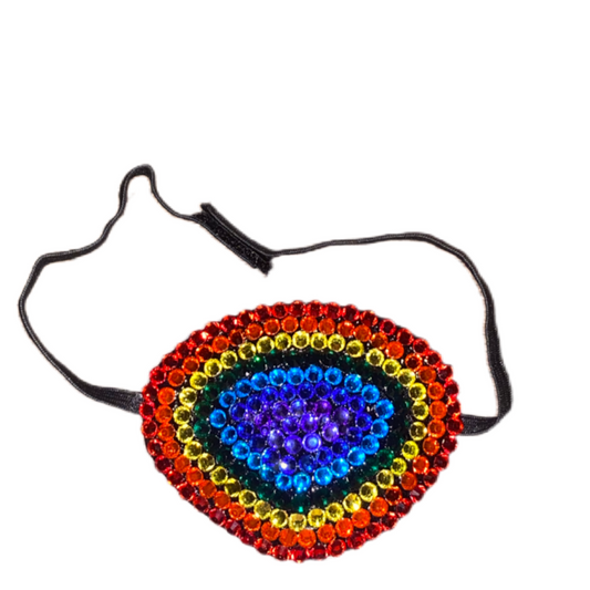 Black Eye Patch Bedazzled In Rainbow Multi Colour Lux Crystals