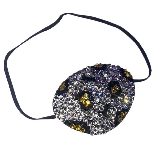 Black Eye Patch Bedazzled In Crystal Leopard Print Design